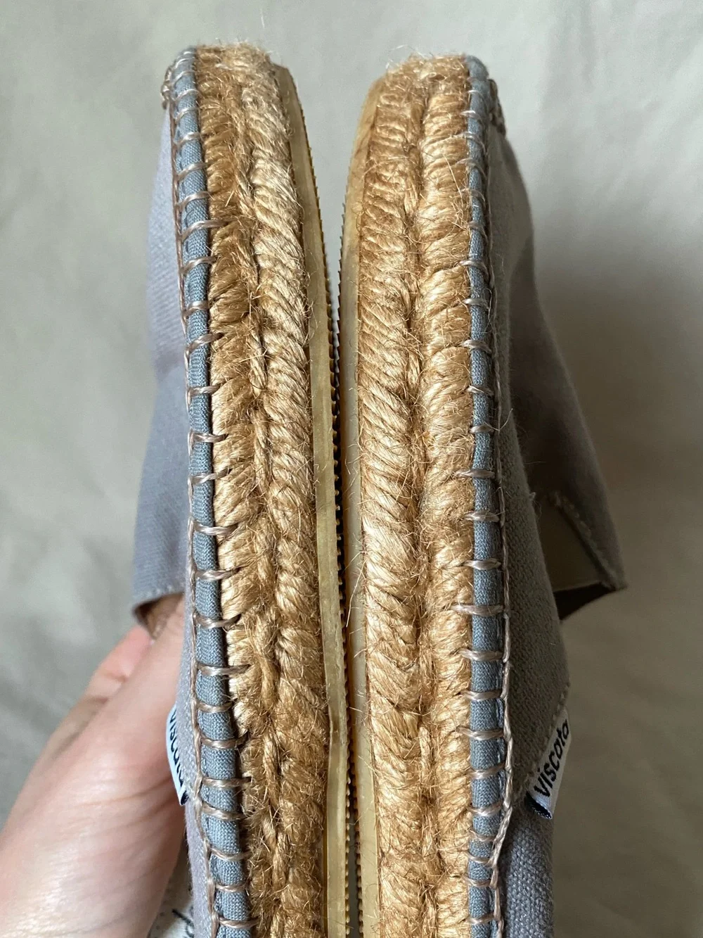 Viscata | Light Gray Canvas and Jute Stitched Espadrille Flats Size 39/8.5